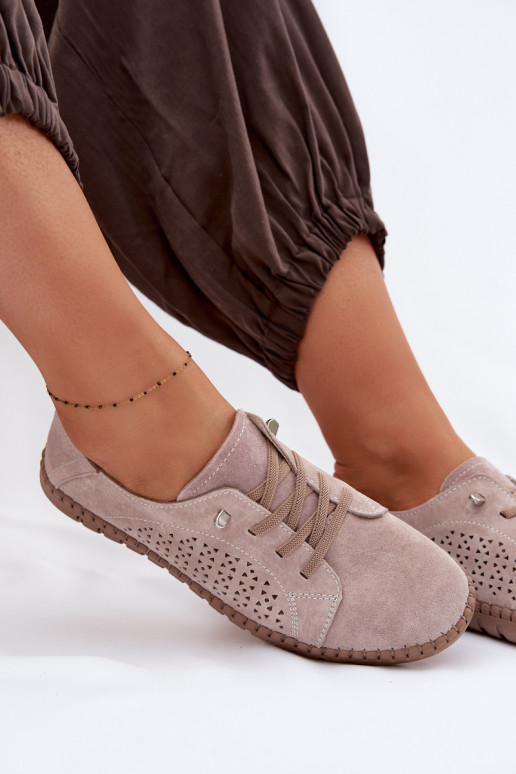 mit durchbrochenen Elementen Schuhe FemininErmöglichtturalnego aus INildlederu Beige Feliva