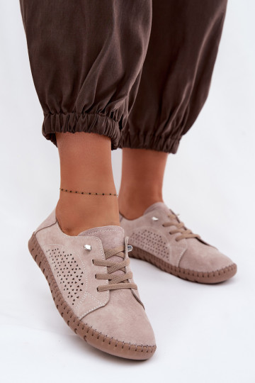 mit durchbrochenen Elementen Schuhe FemininErmöglichtturalnego aus INildlederu Beige Feliva 2