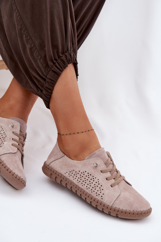 mit durchbrochenen Elementen Schuhe FemininErmöglichtturalnego aus INildlederu Beige Feliva