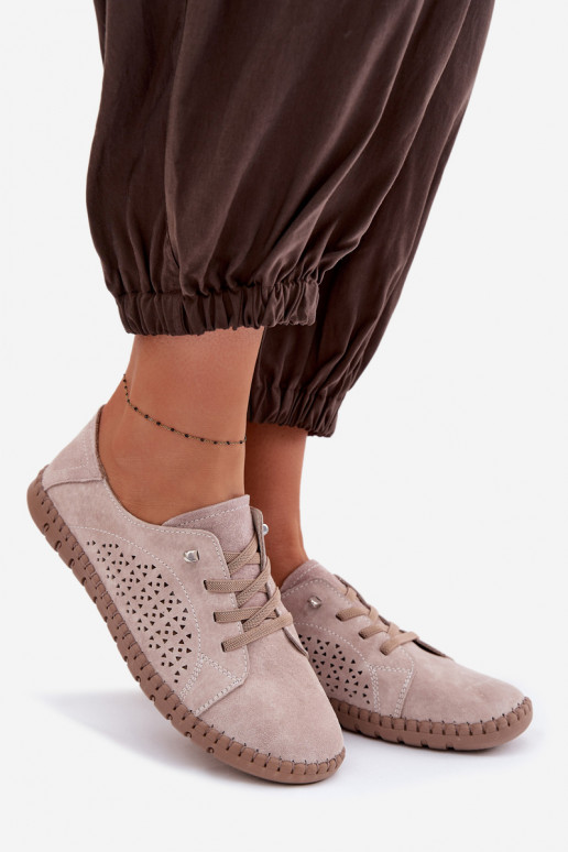 mit durchbrochenen Elementen Schuhe FemininErmöglichtturalnego aus INildlederu Beige Feliva