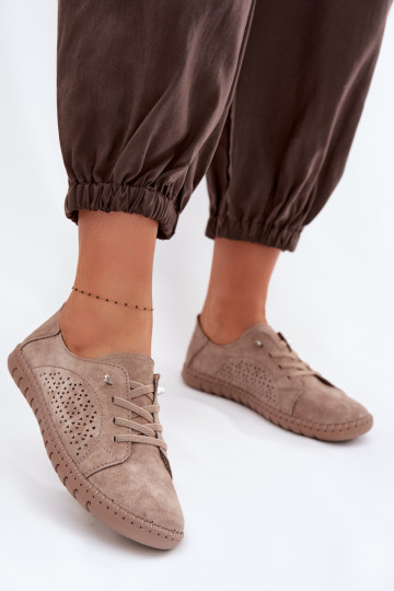 mit durchbrochenen Elementen Schuhe FemininErmöglichtturalnego aus INildlederu braune Farbe Feliva 2