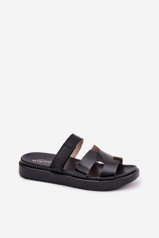 Lederhausschuhe Femininmit Klebeverschlussem schZuarze Farbe Lemela