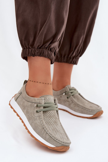 Damen-Schuhe aus natürlichem Wildleder in grün Amela 2