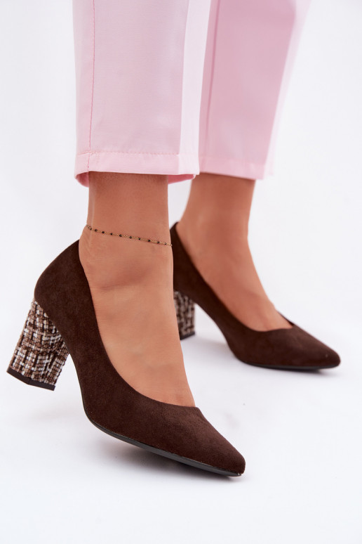 Schuheaus Öko-INildlederu mit stylischem Absatz Sergio Leone PB414 CzekoladoZue