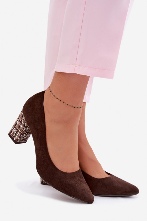 Schuheaus Öko-INildlederu mit stylischem Absatz Sergio Leone PB414 CzekoladoZue