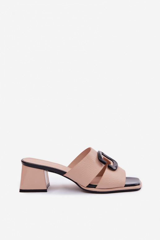 Damen Pantoletten mit Ausschnitten und Schnallen auf Absatz Vinceza 62284 sandfarben