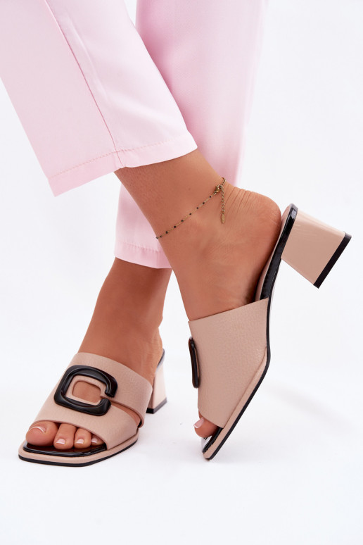 Damen Pantoletten mit Ausschnitten und Schnallen auf Absatz Vinceza 62284 sandfarben