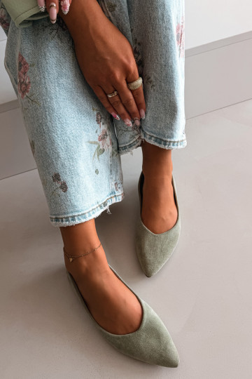 Ballerinas gleichschenkligaus Öko-INildlederu grüne Farbe Lelisa 2