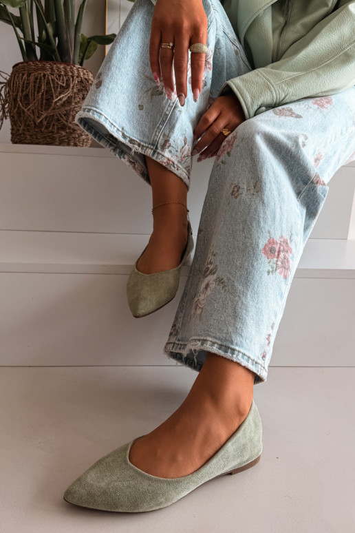 Ballerinas gleichschenkligaus Öko-INildlederu grüne Farbe Lelisa