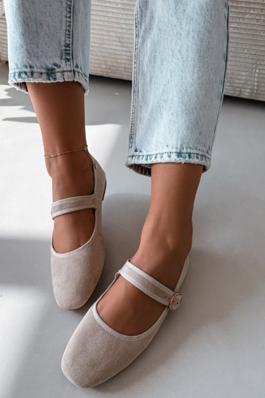 Ballerinas mit Riemen I Złotą mit Schnallen elfenbeinfarbe Kelisa