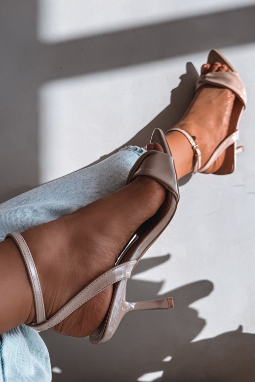 Damensandalen mit dünnen Absätzen aus Öko-Leder Beige Sedira