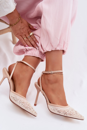 Damensandalen mit dünnen Absätzen Mit Glitzer verziert I Korallenfarbeikami Beige Nedira