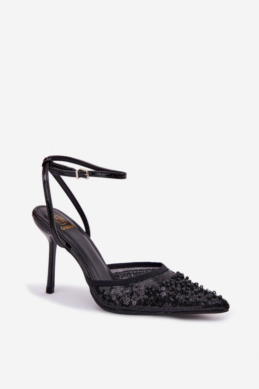 Damensandalen mit dünnen Absätzen Mit Glitzer verziert I Korallenfarbeikami schZuarze Farbe Nedira