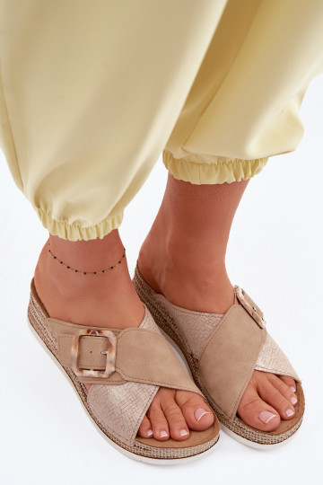 Damen-Slipper mit Plateausohle und Schnallen Inblu RV000012 braun