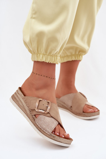 Damenhausschuhe mit einer Plattform dekorieren mit Schnallen Inblu RV000012 braune Farbe 2