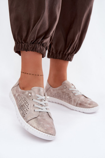 mit durchbrochenen Elementen Schuhe FemininErmöglichtturalnego aus INildlederu Beige-goldene Farbe Feliva 2
