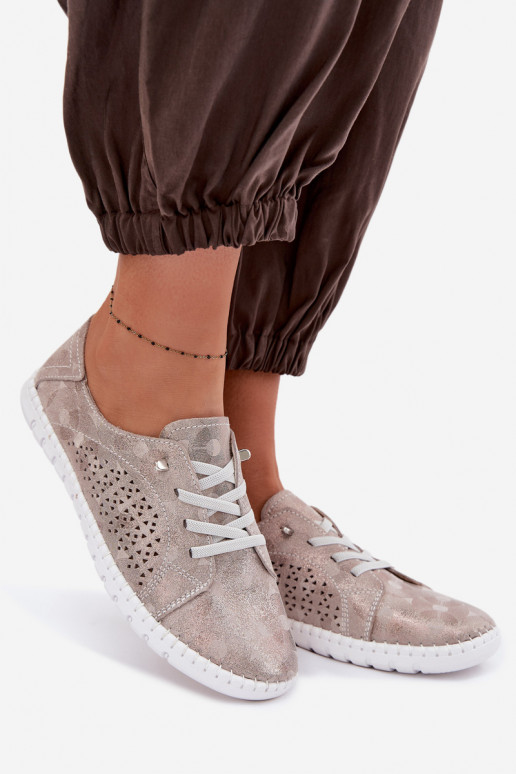 mit durchbrochenen Elementen Schuhe FemininErmöglichtturalnego aus INildlederu Beige-goldene Farbe Feliva