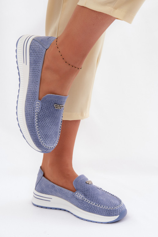 Mokassins für DamenErmöglichtturalnego aus INildlederu blaue Farbe Demela