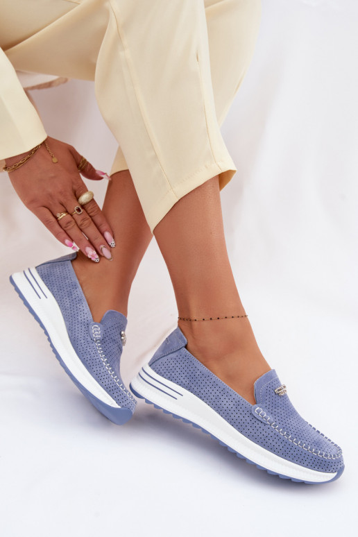 Mokassins für DamenErmöglichtturalnego aus INildlederu blaue Farbe Demela