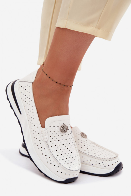 mit durchbrochenen Elementen Mokassins für DamenErmöglichtturalnej Skóry Zueiße Farbe Kemela