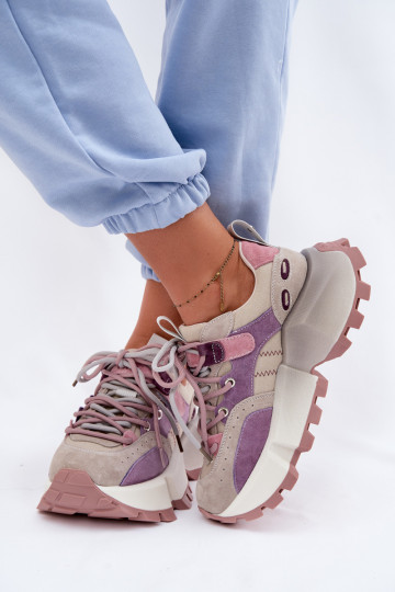 Haut aus INildleder Sneakers Stilvollllschuhe Feminin GOE TT2N4026 Violette Farbe 2