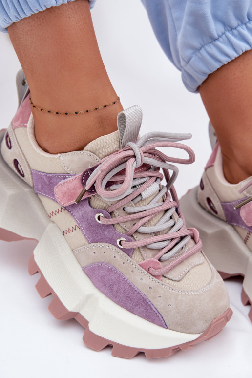 Haut aus INildleder Sneakers Stilvollllschuhe Feminin GOE TT2N4026 Violette Farbe