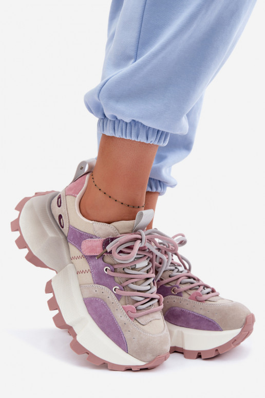 Haut aus INildleder Sneakers Stilvollllschuhe Feminin GOE TT2N4026 Violette Farbe