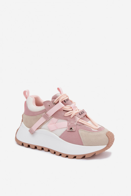Sneakers Stilvollllschuhe mit einer PlattformErmöglichtturalnego aus INildlederu GOE TT2N4022 pinke Farbe