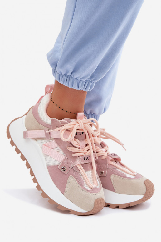 Sneakers Stilvollllschuhe mit einer PlattformErmöglichtturalnego aus INildlederu GOE TT2N4022 pinke Farbe