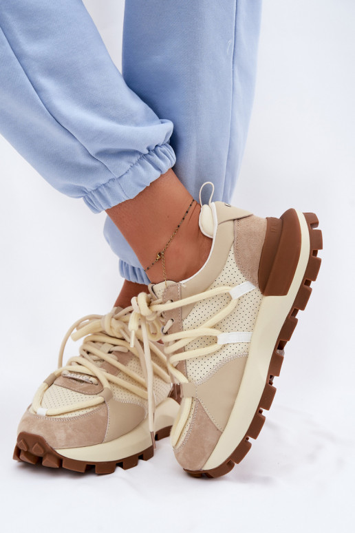 Haut aus INildleder Sneakers Stilvollllschuhe Feminin GOE TT2N4021 Beige