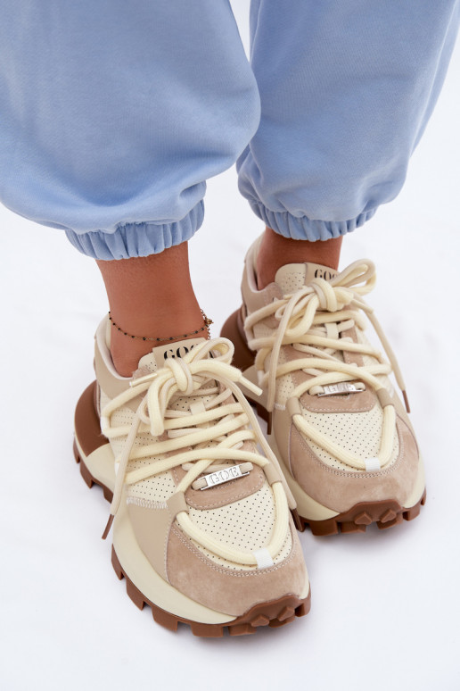 Haut aus INildleder Sneakers Stilvollllschuhe Feminin GOE TT2N4021 Beige