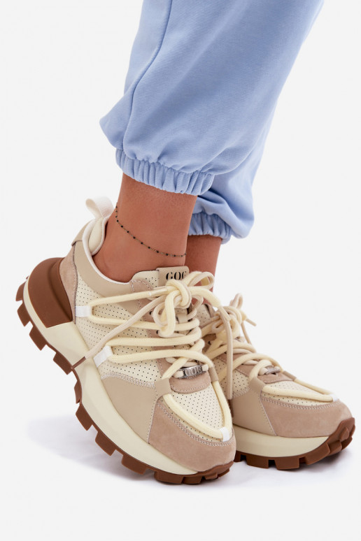 Haut aus INildleder Sneakers Stilvollllschuhe Feminin GOE TT2N4021 Beige