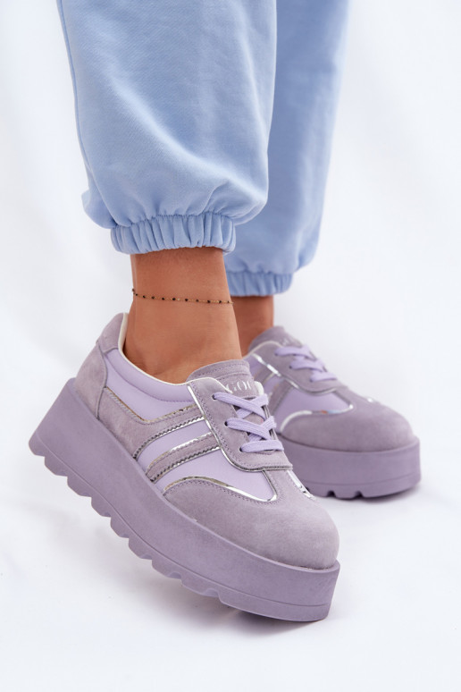 aus INildleder Sneakers Stilvollllschuhe mit einer Plattform GOE TT2N4054 Violette Farbe