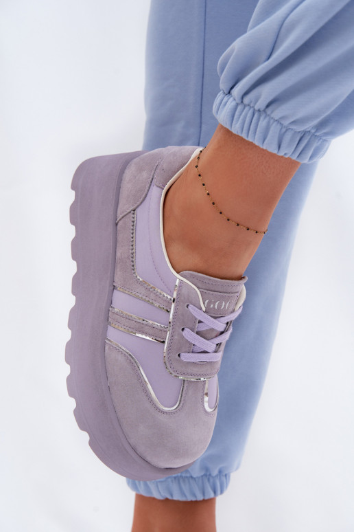 aus INildleder Sneakers Stilvollllschuhe mit einer Plattform GOE TT2N4054 Violette Farbe