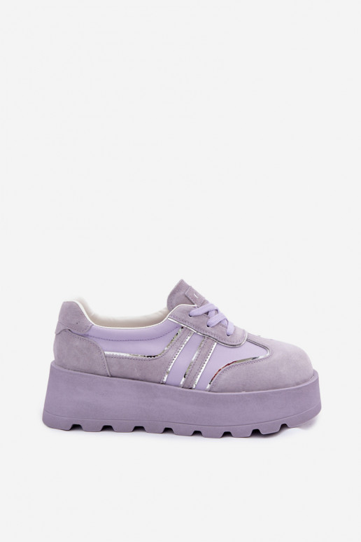 aus INildleder Sneakers Stilvollllschuhe mit einer Plattform GOE TT2N4054 Violette Farbe