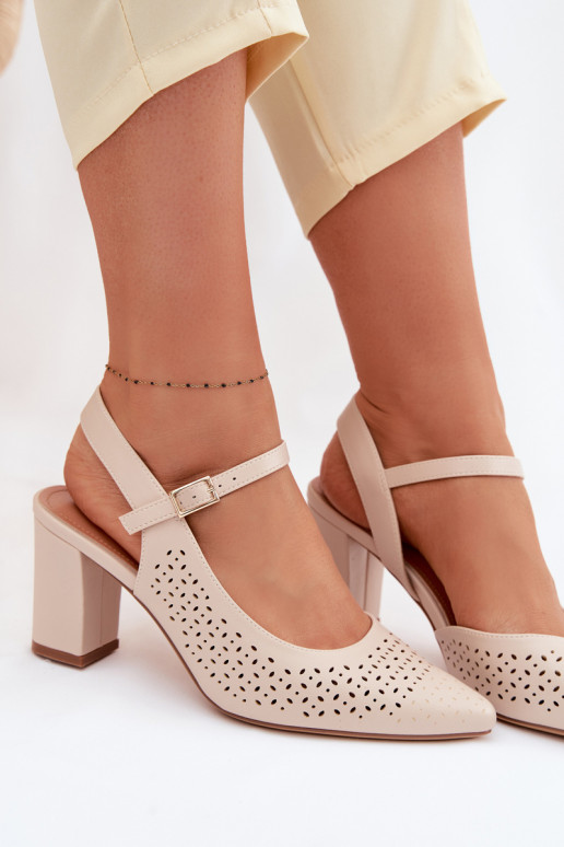 Durchbrochene Sandalen mit Absätzen Sergio Leone SK447 elfenbeinfarbe