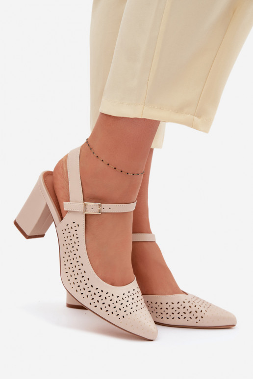 Durchbrochene Sandalen mit Absätzen Sergio Leone SK447 elfenbeinfarbe