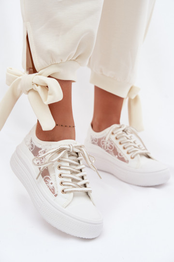 Lee Cooper LCIN-26-44-4480 weiße Freizeitschuhe mit Schnürsenkeln und Plateausohle 2
