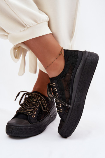 Lee Cooper LCIN-26-44-4479 schwarze Freizeitschuhe mit Schnürsenkeln und Plateausohle 2