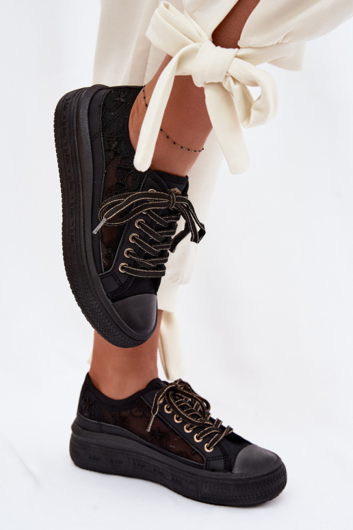 Freizeitschuhe mit Spitze mit einer Plattform Lee Cooper LCIN-26-44-4479 schZuarze Farbe