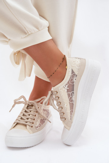 Freizeitschuhe mit Spitze mit einer Plattform Lee Cooper LCIN-26-44-4481 Beige