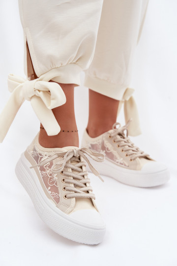 Freizeitschuhe mit Spitze mit einer Plattform Lee Cooper LCIN-26-44-4481 Beige 2