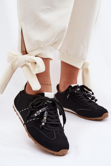 Sneakers Stilvollllschuhe Damentief mit Perlen schZuarze Farbe Galora 2