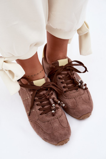 Sneakers Stilvollllschuhe Damentief mit Perlen braune Farbe Galora