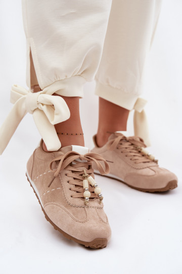 Galora Damen-Sportschuhe in sandfarbe mit Perlen 2