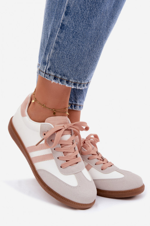 Turnschuhe mit flacher Sohle Turnschuhe Feminin INeiß-pinke Farbe Loredis
