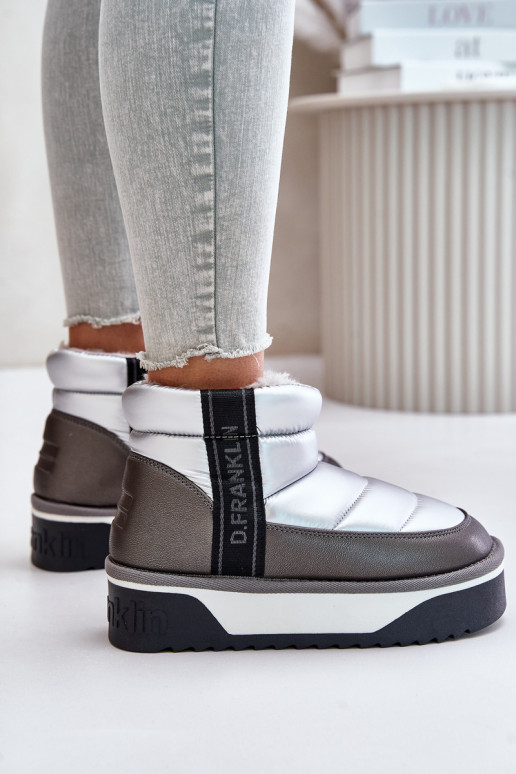 Niedrig Schneestiefel Auf dicker Sohle D.Franklin DFSH371010 Silberfarbe