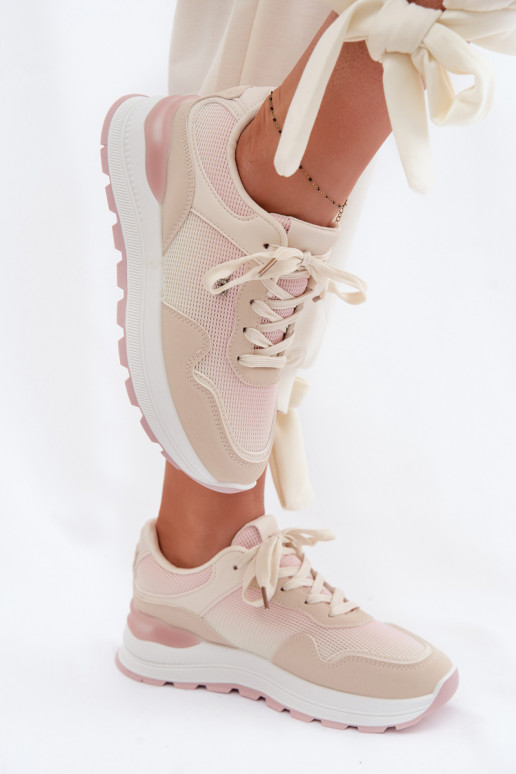 Sneakers Stilvollllschuhe Feminin mit einer Plattform Beige Lelmira
