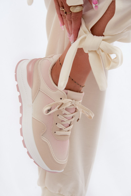 Sneakers Stilvollllschuhe Feminin mit einer Plattform Beige Lelmira