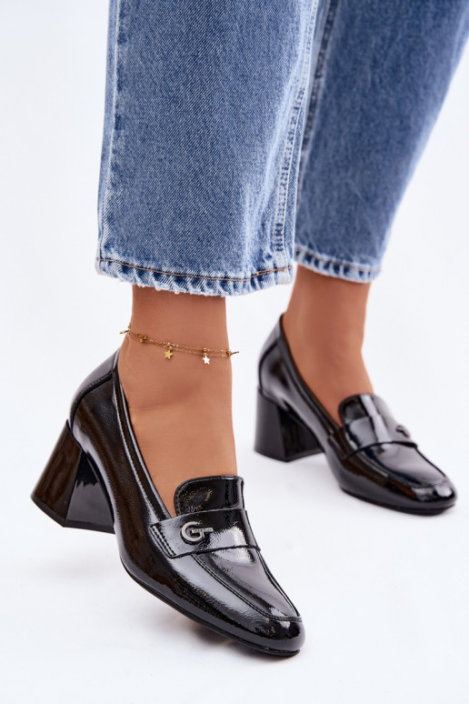 Lackierte Stiefeletten aus echtem Leder Feminin mit Absätzen Vinceza 18119 schZuarze Farbe